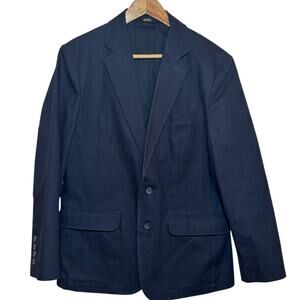 L.L. Bean Navy Blue 100% Cotton 2 Button Elbow Patches Field Blazer Jacket